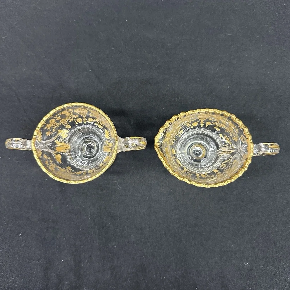 Cambridge 'Rose Point' Cream & Sugar Set With Gold Encrusted Decoration, Vintage